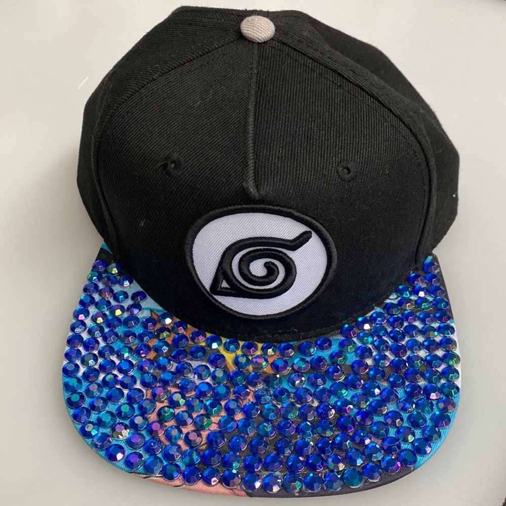 Naruto Shippuden snapback hat ball cap that has been bejewelled